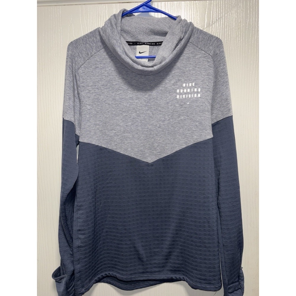 Nike Running Division Therma Fit Pullover Mens Small Blue‎ Gray Mock Neck Mask